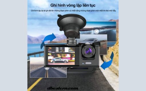 Camera hành trình ô tô hỗ trợ kết nối 3 mắt ghi hình tốc độ cao